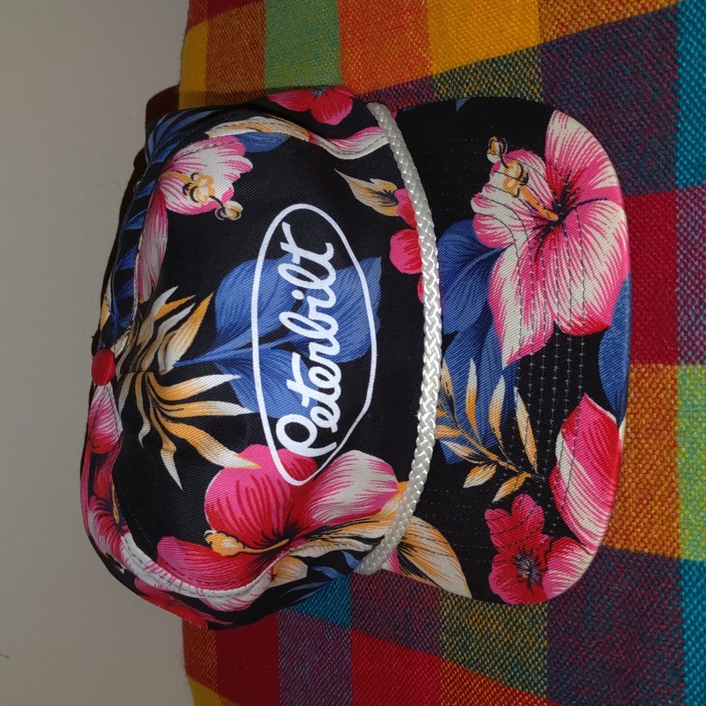 Vintage Peterbilt Tropical Print Trucker Hat Rope Accent Hawaiian Palm Trees